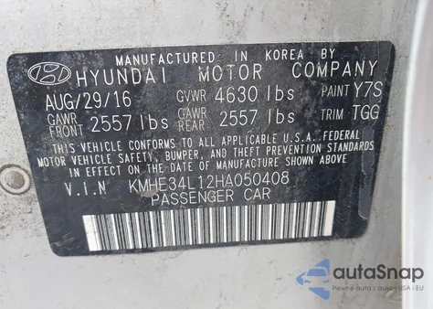 2017 Hyundai Sonata Hybrid z USA, uszkodzony, nr VIN KMHE34L12HA050408